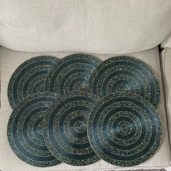 Teal and gold beaded placemats (set of 6) - Picture 2 of 6